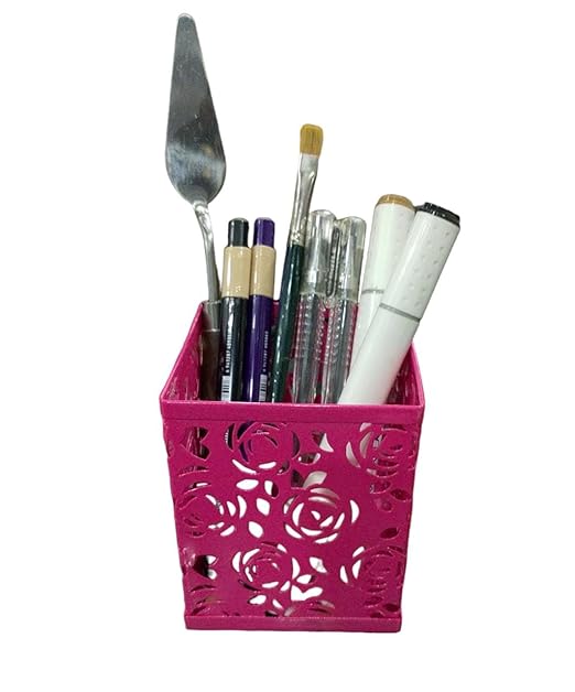 ASINT_Metal Mesh Pencil Holder Square Pen Cups For Desk Organizer Classroom Organization Pencil Holders Office Supplies (Square_pink)