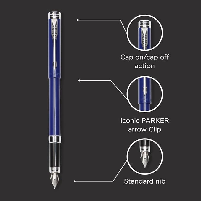 Parker Folio Chrome Trim Fountain Pen| Blue Body Color With 1 Ink Cartridge Free