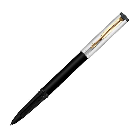 Parker Beta Premium Roller Ball Pen Gold Trim Silver Finish Cap