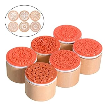 Oytra 6 Pc Wooden Round Block LACE Stamps for Painting Scrapbook Print and Home Decor Craft Printing