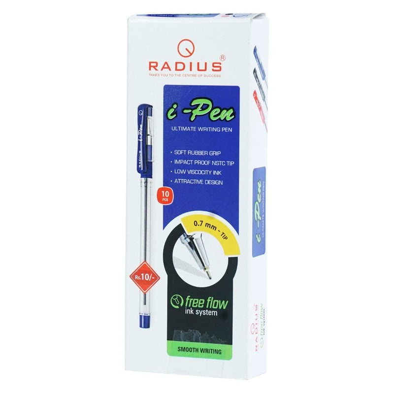 Radius i-Pen Push Cap Ball Point Pen, Tip Size 0.7 mm (Black, Pack of 10 Pieces)