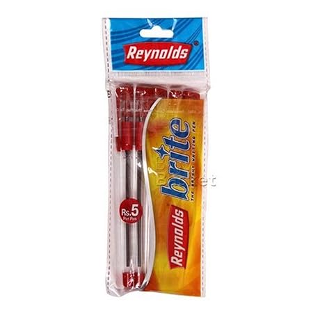 Reynolds Brite Plus Ball Pen (Pack of 50, Ink Color - Red)