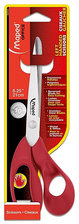 Maped Expert Left Handed Scissors, Stainless Steel Blades, 21cm/8.25-Inch, Red Handles
