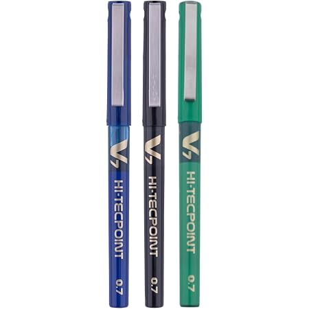 PILOT V7 Pack of 3 Roller Ball Pen (Pack of 3, Ink Color - Blue, Black, Green)