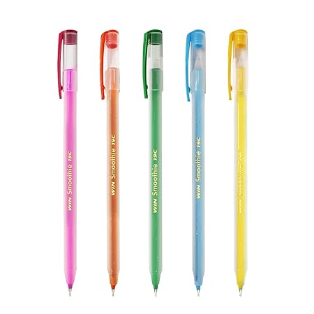 WIN Smoothie Ball Pens | 20 Blue Ink Pens | Colourful Sparkle Body Design | Use and Throw Pens | For One Time Use | Pens for Writing | Ideal for School Office & Business