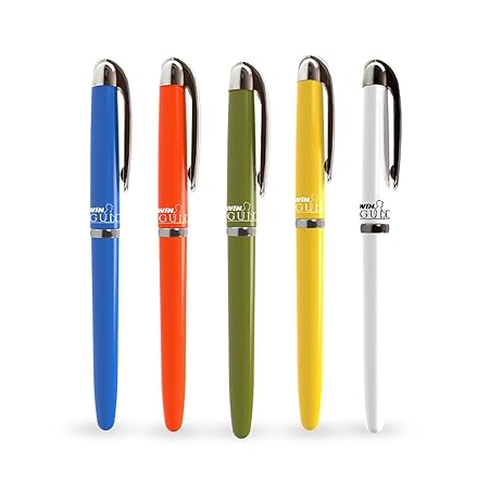 WIN Guide Ball Pens | 10 Blue Pens | 0.6 mm Tip | Smooth Writing | Lightweight Multicoloured Body available in 5 Colours | Refillable Pen | School,Office, Business Use