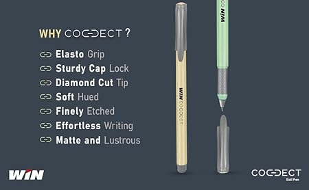 WIN Connect Ball Pens | 10 Back Ink Pens | 0.7 mm Tip | Elastic Grip | Diamond Cut Tip for Smooth Writing | Sleek Body & Minimalistic Design | Thick Refills, Refillable Pens | Long Lasting Pens