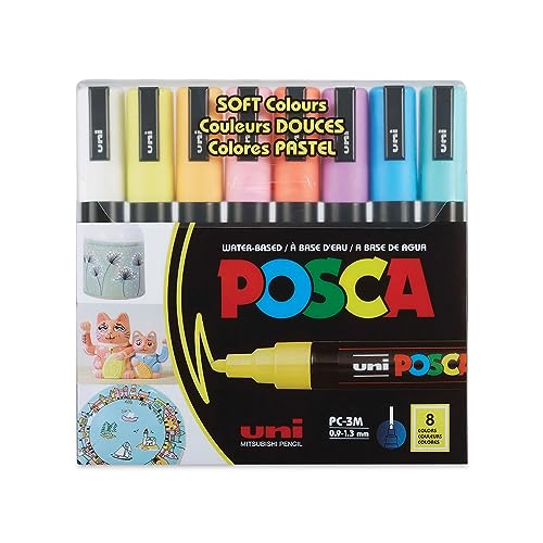 Uniball Posca 3M Soft Colour Markers Set (0.9-1.3 mm, 8 Pcs Soft Colors)