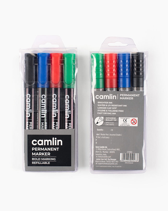 Camlin Permanent Markers Assorted pouch of 4 shades