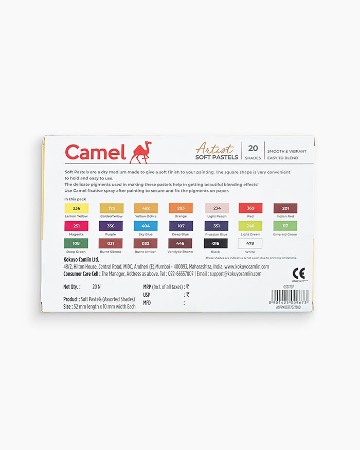 Camel Artist Soft Pastels- Assorted Pack of 20 Shades