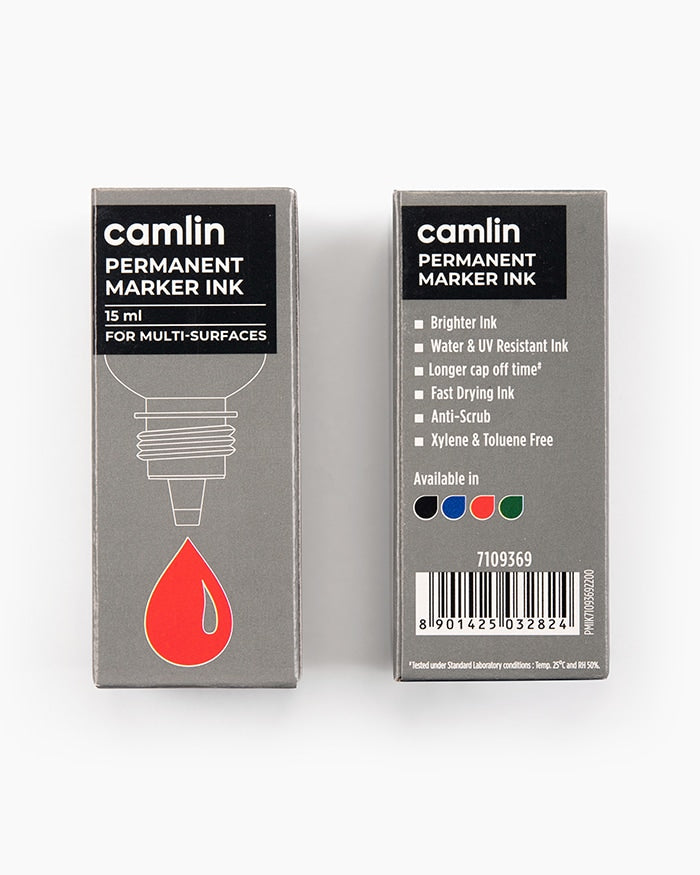 CAMLIN PERMANENT MARKER INK - 15 ML RED, Pack of 2