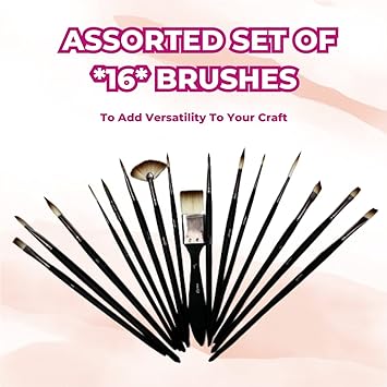 Oytra Paint Brush Set of 16 Professional Artist Painting Brush for Acrylic, Watercolor, & Gouache Painting with Brush Holder - Cruelty-Free