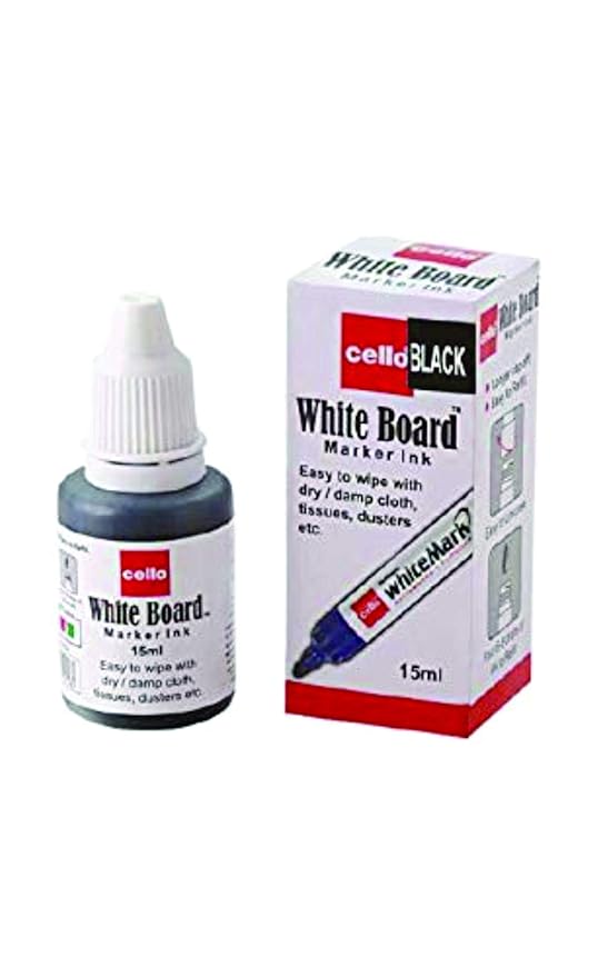 Cello White Board Marker Ink - Black (Pack of 10 Bottles- 15ml Each)