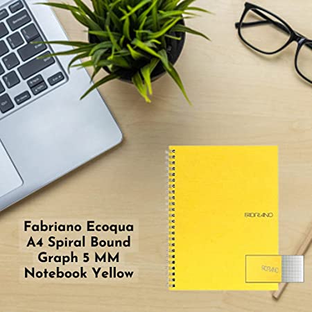 Fabriano Ecoqua A4 Spiral Bound Graph 5MM Notebook Yellow