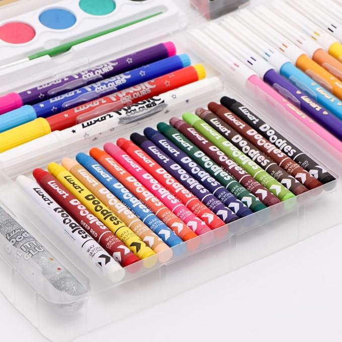 Luxor Doodles Super Combo Art Set - Ignite Imagination with Diverse Crayons, Sketch Pens, Water Colors, Glitter, Glue, Eraser & Sharpener, Ultimate Creative Kit for Kids' Artistic Adventures