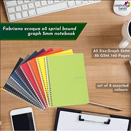 Fabriano Ecoqua A5 Spiral Bound Graph 5MM Notebook Blue