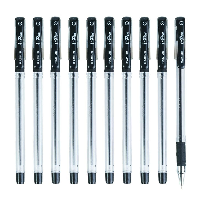 Radius i-Pen Push Cap Ball Point Pen, Tip Size 0.7 mm (Black, Pack of 10 Pieces)