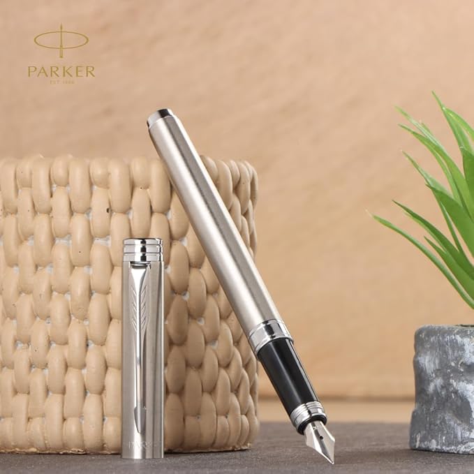 Parker Folio, Fountain Pen, Refillable, Chrome Trim, Pack of 1, Ink - Blue, Perfect companion for Office Individuals