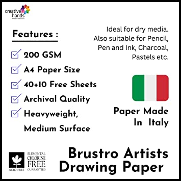 Brustro Sketching & Drawing Papers 200 GSM A4 Pack of 40 + 10 Free Sheets