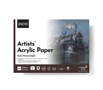 BRUSTRO Artists’ Acrylic Glued Pad 400 GSM, A4-12 Sheets