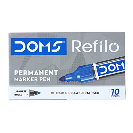 DOMS Refilo Permanent Marker (Set of 10, Blue)