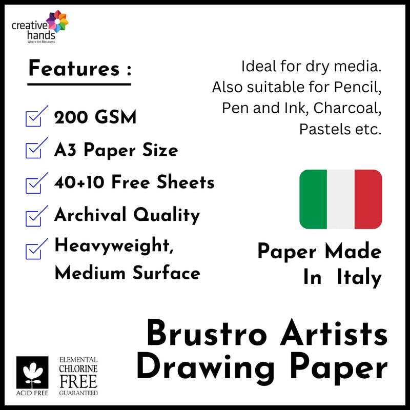 Brustro Artists' Drawing Paper 200gsm Jumbo - A3 (50 Sheets)