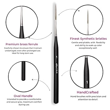 Oytra 5pcs Detailing Brushes: Fine Paint, Liner for Acrylic, Mini for Fine Lines, Detailing, Thin - Ideal Oil, Watercolor, Gouache