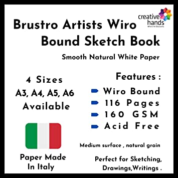 Brustro Artists’ Portrait Sketch Book Wiro Bound Size A3 160 GSM, 116 pages