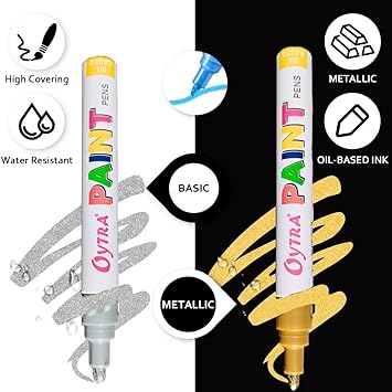 Oytra Paint Marker Pens Permanent Waterproof Oil Based 12 Colors/Set for Painting on Metal Fabric Rocks Canvas Wood Paper Glass Ceramic Shoes Tyre Stone Art Craft Supplies DIY