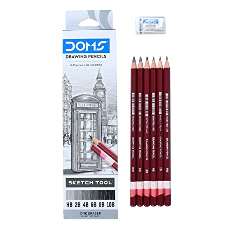 DOMS DRAWING SKETCH TOOL PENCIL SET OF 6 WITH ERASER