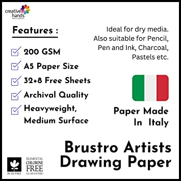 Brustro Sketching & Drawing Papers 200 GSM A5 , 32 + 8 Free Sheets (Pack of 2)