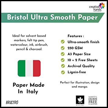 Brustro Bristol Ultra Smooth Paper 250 GSM A3 (Pack of 10 + 2 Free Sheets)