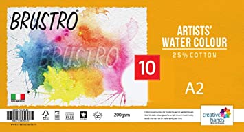 Brustro Artists' Watercolour Paper 25% Cotton Cold Pressed 200 GSM, Size - A2, 10 Sheets