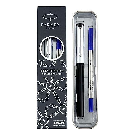 Parker Beta Premium Roller Ball Pen Chrome Trim Silver Finish Cap