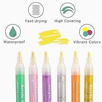 Oytra Acrylic Paint Marker Pens 2-3Mm Tip 12 Pen/Set Painting Markers For Rocks Wood Glass Ceramic Stone Art Craft Supplies Cloth Fabric, Extra Fine, Multicolor