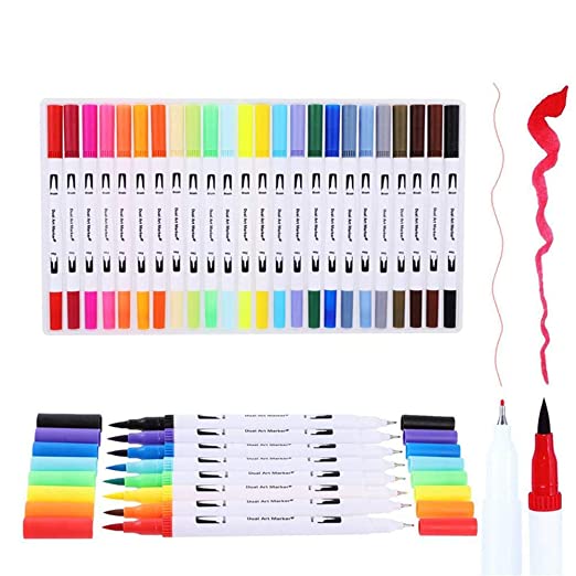 Dual Brush Marker Pens for Coloring Books, Tanmit Fine Tip Coloring Marker & Brush Pen Set for Journaling Note Taking Writing Planning Art Project (Brush Pen 100)