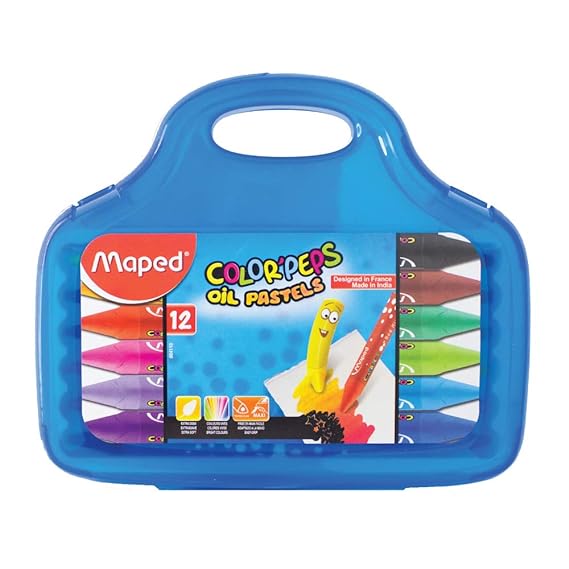 Maped Color'Peps Oil Pastel Set-Pack of 12 Shades, Plastic Box