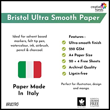 Brustro Bristol Ultra Smooth Paper 250 GSM A4 (Pack of 20+4 Sheets)