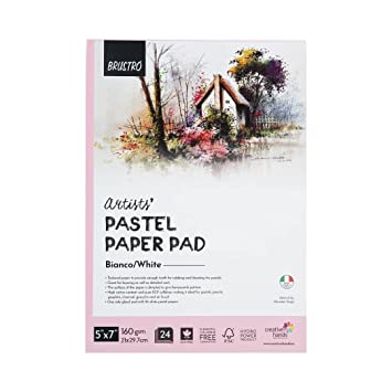 Brustro Artists' Pastel Paper Pad of 24 Sheets (160 GSM), Colour - White, Size - 5" x 7"