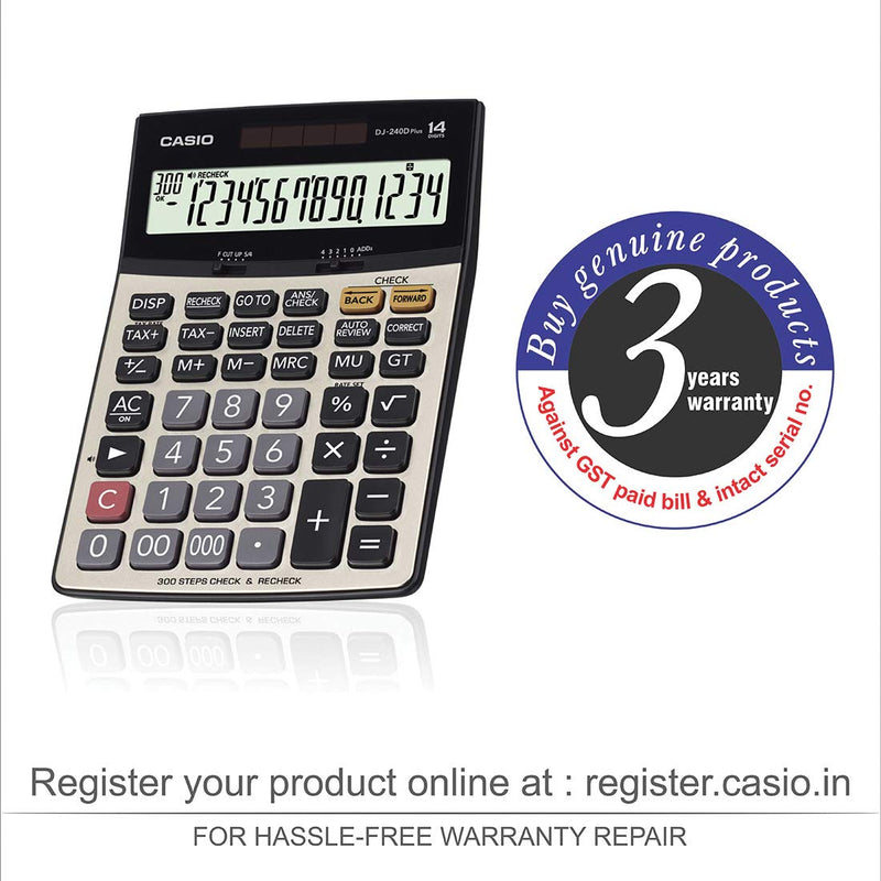 Casio DJ-240D Plus 300 Steps Check and Correct Premium Desktop Calculator with Metallic faceplate & Bigger Screen/Keys