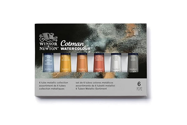 Winsor & Newton Cotman Watercolor Paint Set, 6 Metallic Colors, 8ml (0.27-oz) Tubes