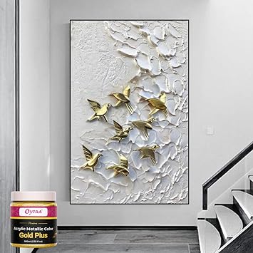 Oytra 500 ml Metallic Acrylic Color Paint Metal Colours for Professionals Artist Hobby Painters DIY Art and Craft Painting Drawings on Canvas (Gold)