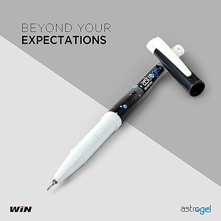 WIN Astro Gel Pens | 10 Black Ink Pens | Dark Gel Ink for Smooth Writing | 0.7mm Tip | Water Proof Ink | Pens for Students | Perfect for School, Exams, Office & Business Use