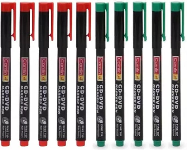 Camlin CD DVD Marker Pen (Set of 10, Red, Green)