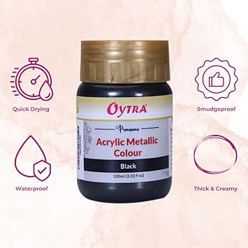 Oytra 100 ml Metallic Acrylic Color Paint Metal Colours for Professionals Artist Hobby Painters DIY Art and Craft Painting Drawings on Canvas (Black)