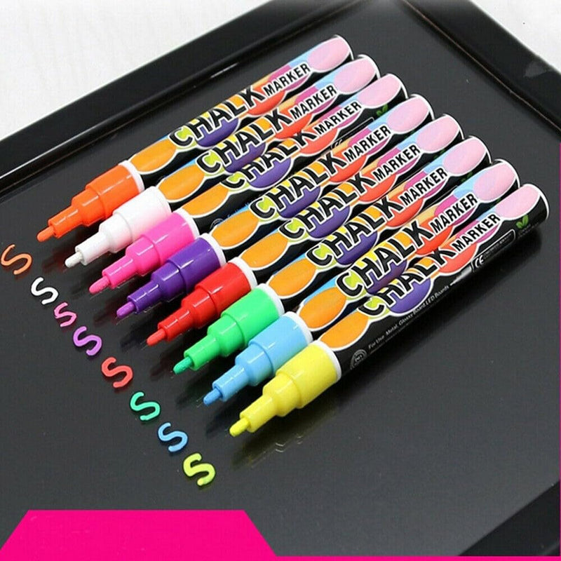 Dual Tip Liquid Chalk Markers Pens for Chalkboard, Erasable Chalkboard Markers with 6mm Reversible Tip for Blackboard, Whiteboard, Windows, Glass, Mirror, Signs, Bistro (Pack of 8)