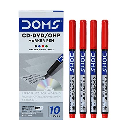 DOMS CD-DVD/OHP MARKER PEN RED 10 PCS PACK