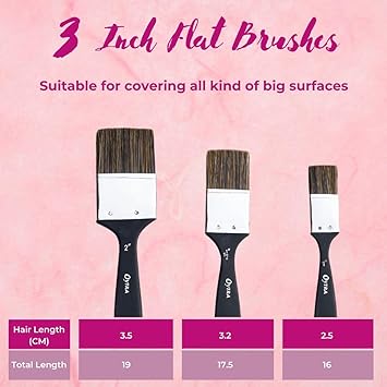 OYTRA Vegan Inch Wash Brush Set 1, 1.5, 2 Oil Paint, Varnishes, Watercolour, Acrylic Glue, Primers
