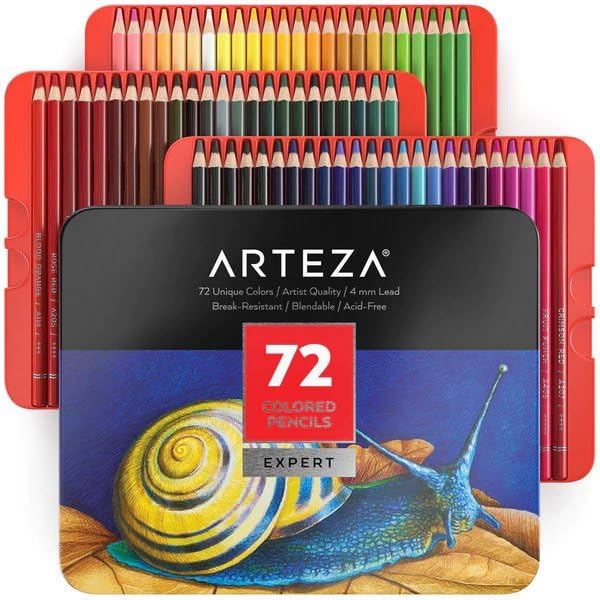 ARTEZA Colored Pencils for Adult Coloring, 72 Colors, Drawing Pencils with Soft Wax-Based Cores Expert Art Supplies Set