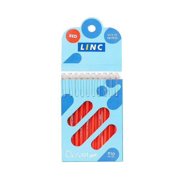 Linc Ocean Classic 0.55 mm Gel Pen, Red Ink, Pack Of 10